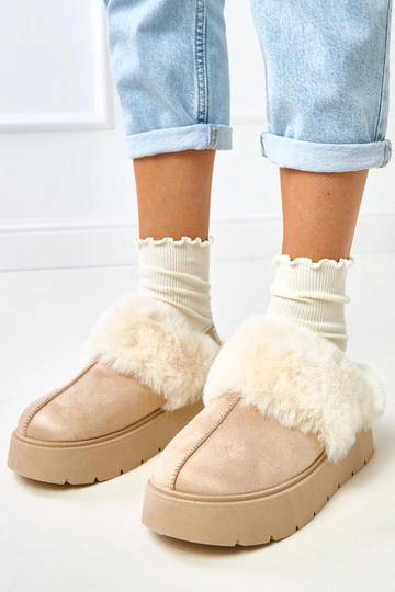 Bottes de neige courtes beiges isolées en fourrure avec élastique Eija