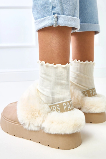 Bottes de neige courtes beiges isolées en fourrure avec élastique Eija 2