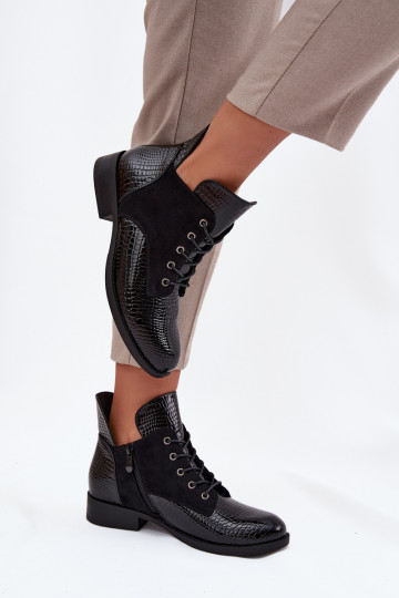 mit Lackeffekt Damenstiefel Mit Dekorationen Tłoczeniem sich Zuarm laufen Vinceza 16477 schZuarze Farbe