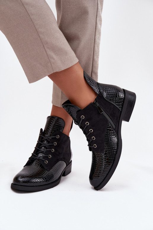 avec effet vernis Bottes pour femmes Avec des décorations Tłoczeniem réchauffer Vinceza 16477 couleur noire