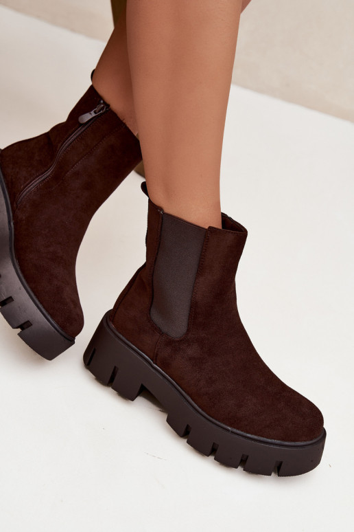 stijlvolle laarzen Dames opInarmen Opar het kasteel van eco-suèdeoIne CzekoladoIne Fivienne