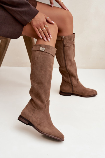 sich Zuarm laufen Damenstiefel mit breiten Absätzen mit Riemen I Silberfarbem Detalem Beige Geraline