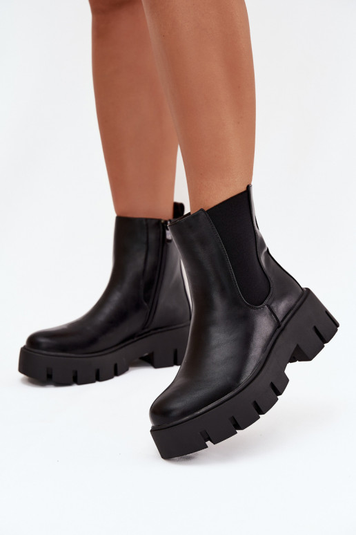 bottes élégantes Féminin réchauffer Au Château Eko Peau couleur noire Fivienne