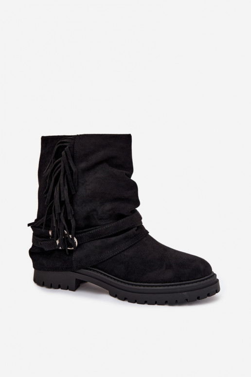 réchauffer Bottes pour femmes avec des franges I Klarami avec des talons larges couleur noire Helianne réchauffer Bottes pour femmes avec des franges I Klarami avec des talons larges couleur noire Helianne