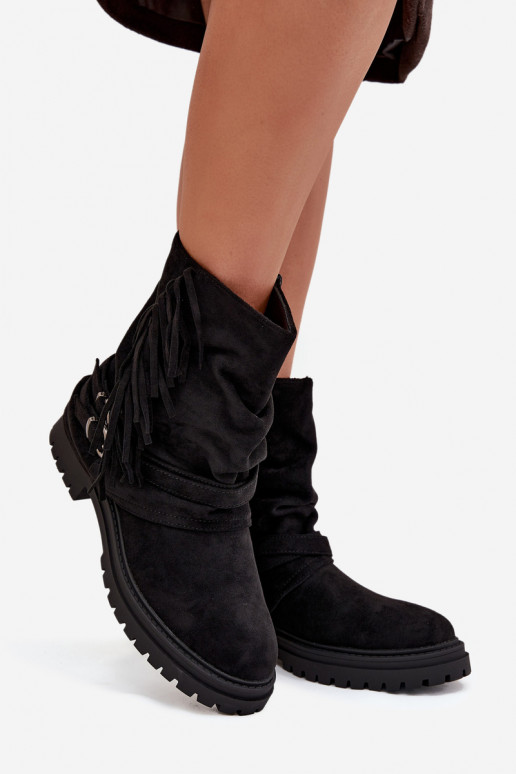 réchauffer Bottes pour femmes avec des franges I Klarami avec des talons larges couleur noire Helianne réchauffer Bottes pour femmes avec des franges I Klarami avec des talons larges couleur noire Helianne
