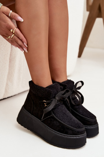 Schneestiefel Feminin mit einer Plattform mit Pelzmantel schZuarze Farbe Florivelle