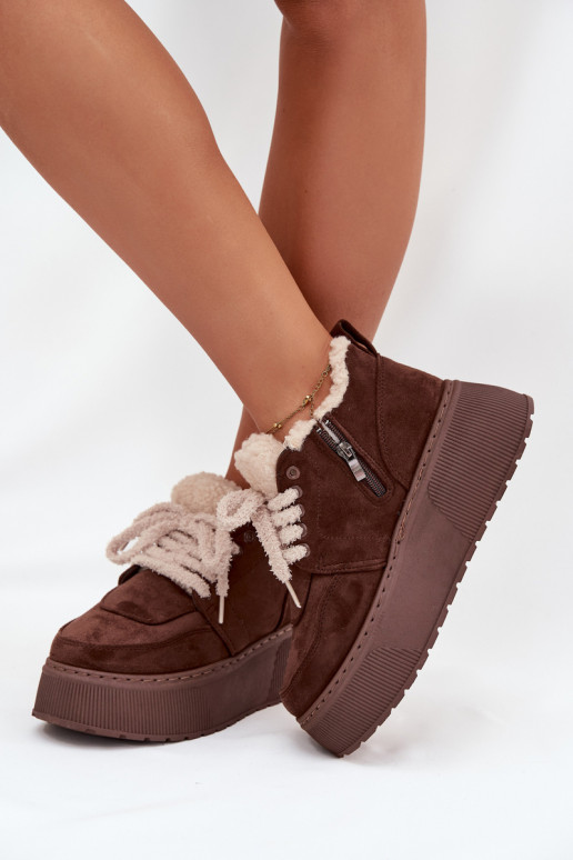 Bottes de neige Féminin avec une plateforme avec un manteau de fourrure Typu Baranek marron Luma