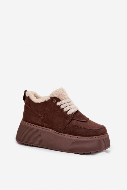 Bottes de neige Féminin avec une plateforme avec un manteau de fourrure Typu Baranek marron Luma