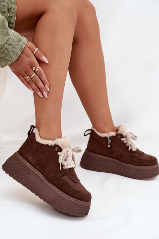 Bottes de neige Féminin avec une plateforme avec un manteau de fourrure Typu Baranek marron Luma