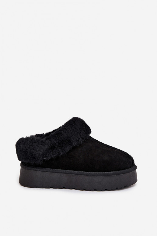 Peau en daim Bottes de neige Féminin avec un manteau de fourrure couleur noire Mivelle