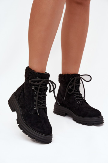 réchauffer chaussures Bottes pour femmes avec des lacets couleur noire Lyrinne