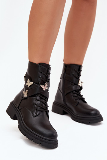 réchauffer Bottines de travail avec des sangles I couleur argentmi Przypinkami couleur noire Kaelina