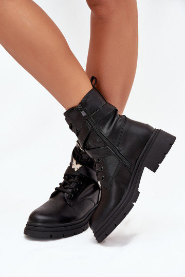 réchauffer Bottines de travail avec des sangles I couleur argentmi Przypinkami couleur noire Kaelina 2