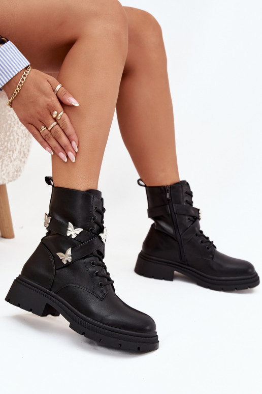 réchauffer Bottines de travail avec des sangles I couleur argentmi Przypinkami couleur noire Kaelina