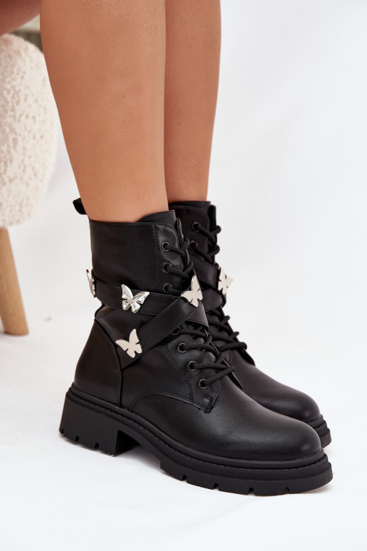 réchauffer Bottines de travail avec des sangles I couleur argentmi Przypinkami couleur noire Kaelina