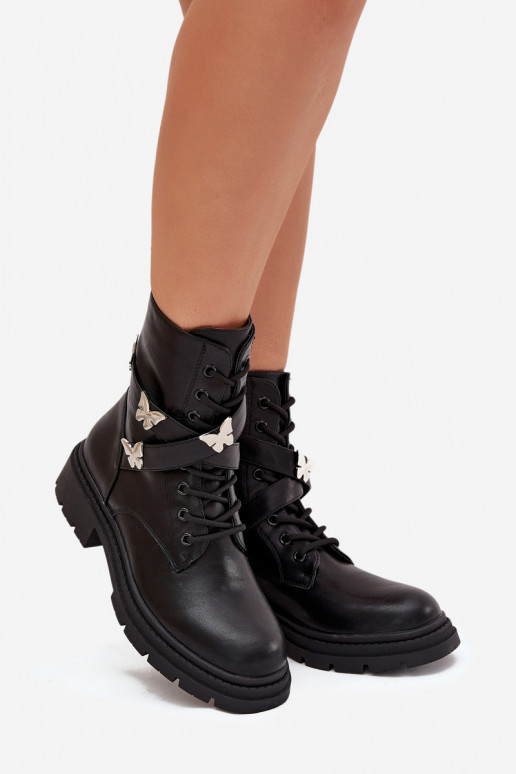 réchauffer Bottines de travail avec des sangles I couleur argentmi Przypinkami couleur noire Kaelina