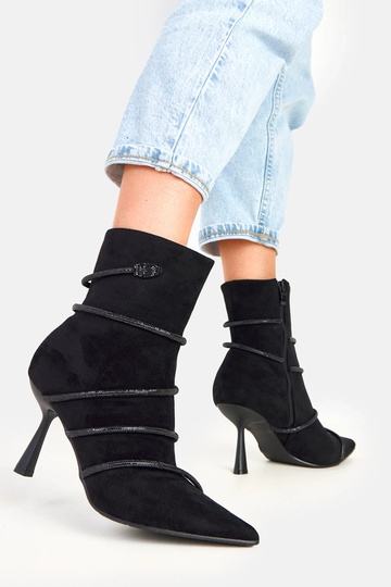 Bottines noires à talon ornées de zirconiums Nethe 2