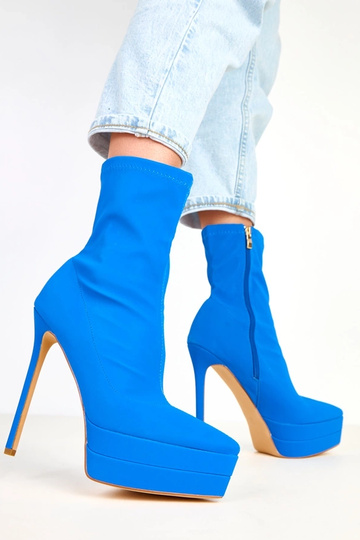 Bottines bleues satinées à talon avec plateforme Ramla 2