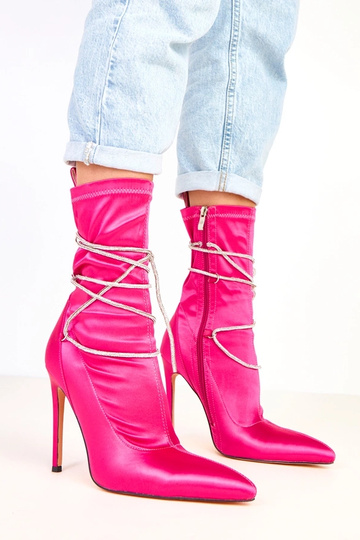 Tolnai rosa satinierte Stiefeletten auf Absatz, verziert mit Zirkonia 2