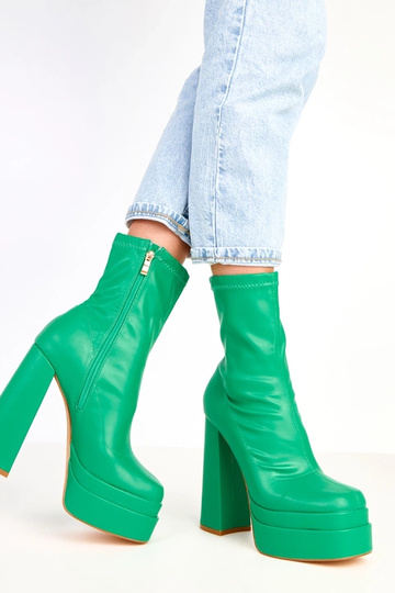 Grüne Stiefeletten auf massiven Blockabsatz und Plattform Yasmin 2