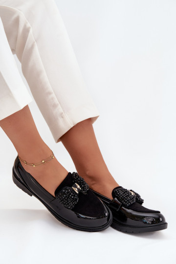 Mocassins vernis pour femmes avec nœuds S.Barski HY51-319 noires 2