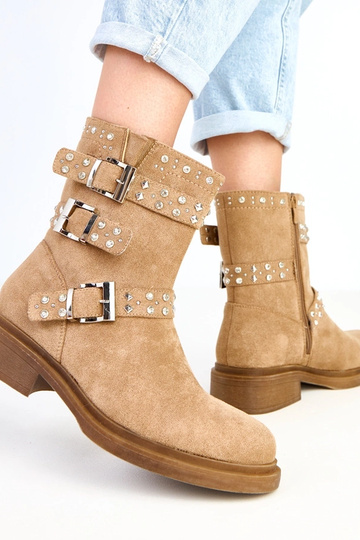 Rode botines met zirconia...