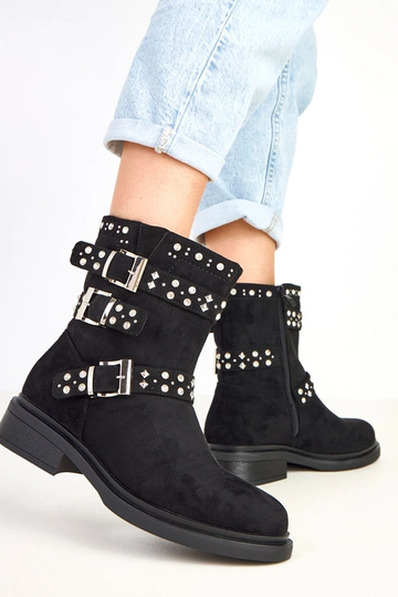 Bottes noires avec zirconiums à petit talon Brosca