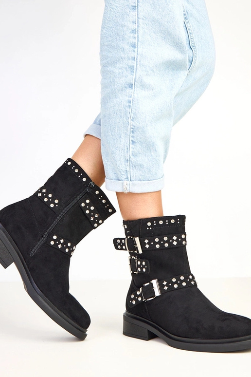 Schwarze Stiefeletten mit Zirkonia...