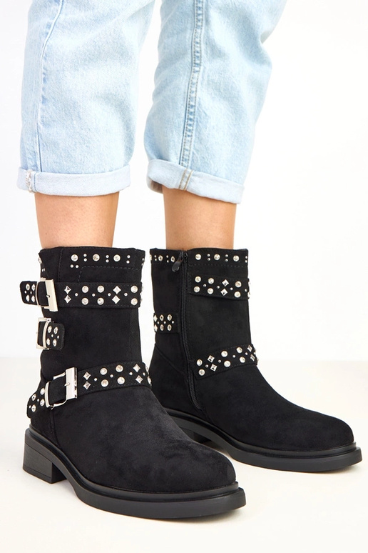 Schwarze Stiefeletten mit Zirkonia...