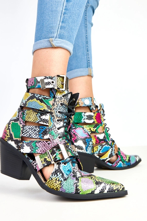 Multicolore botines op hak met veters...