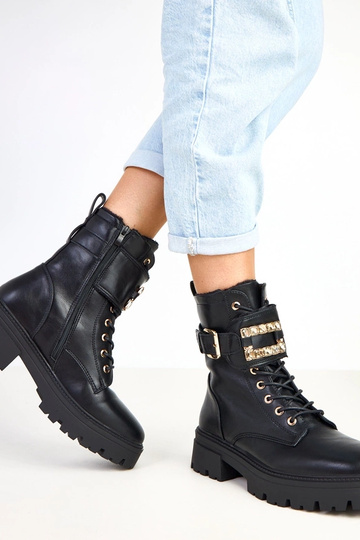 Bottes noires chaudes sur plateforme ornées de pierres Dajana 2