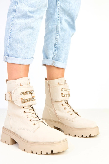 Beige warme botines op een platform versierd met stenen Dajana