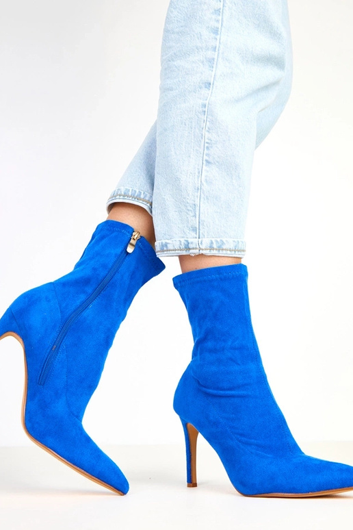 Blauwe suède botines op hoge hak...