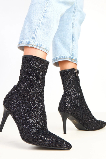 Zwarte botines met glitterafwerking op hoge hak Venda 2