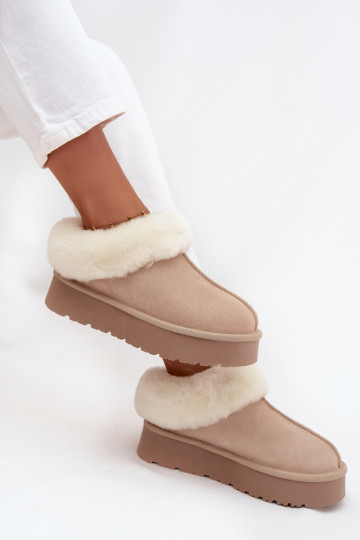Leer van suède SneeuIn laarzen Dames met bont beige Mivelle