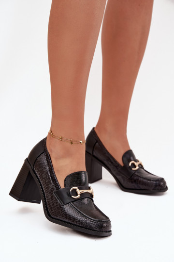 Schuhe Feminin mit Absätzen mit Aufdruck I goldene Farbem Detalem schZuarze Farbe Novella 2