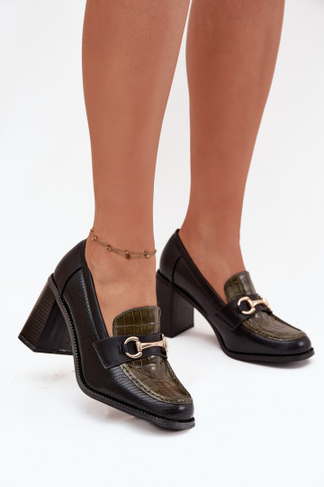 Schuhe Feminin mit Absätzen mit Aufdruck I goldene Farbem Detalem Grün-schZuarze Farbe Novella 2