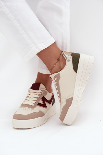 Dames sportieve schoenen met platform en gouden details, zandkleur, Zalvra 2