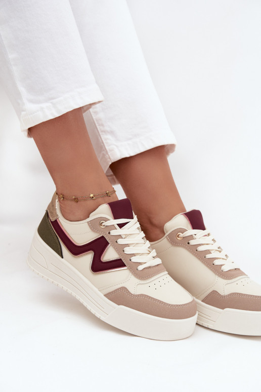 Sneakers Stilvollllschuhe Feminin mit einer Plattform mit goldenen Details Beige Zalvra