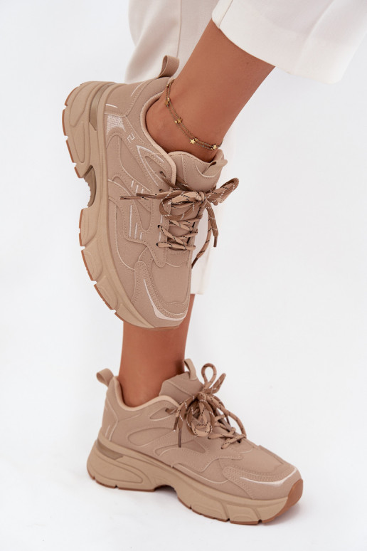 sportschoenen Sneakers model schoenen DamesPodInójnym Vetersluitingm beige Annelie