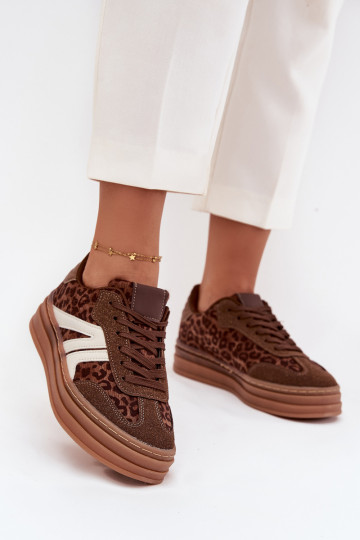 Sneakers Stilvollllschuhe Feminin mit einer Plattform mit Leopardenfellmuster braune Farbe Skye