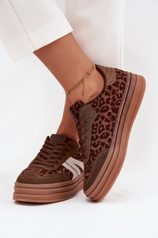 Chaussures modèle baskets Féminin avec une plateforme avec des motifs en fourrure de léopard marron Skye