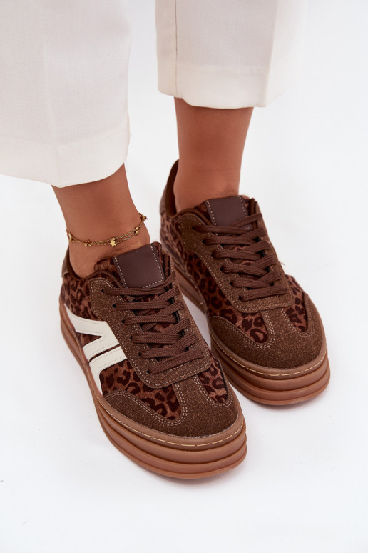 Chaussures modèle baskets Féminin avec une plateforme avec des motifs en fourrure de léopard marron Skye