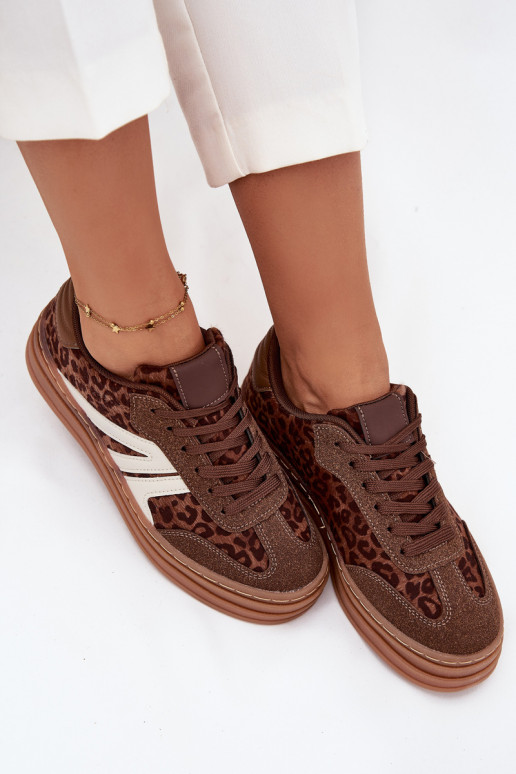 Chaussures modèle baskets Féminin avec une plateforme avec des motifs en fourrure de léopard marron Skye