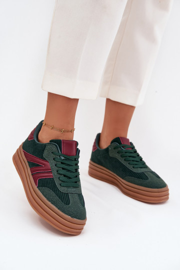 Velours Chaussures modèle baskets Féminin avec une plateforme couleur verte Skye 2
