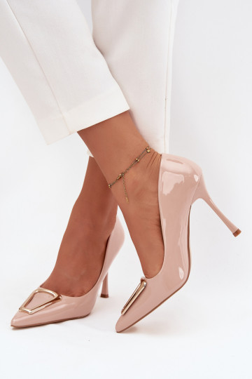 avec effet vernis chaussures à talons hauts Ze couleur doréem Detalem beige Paivelle