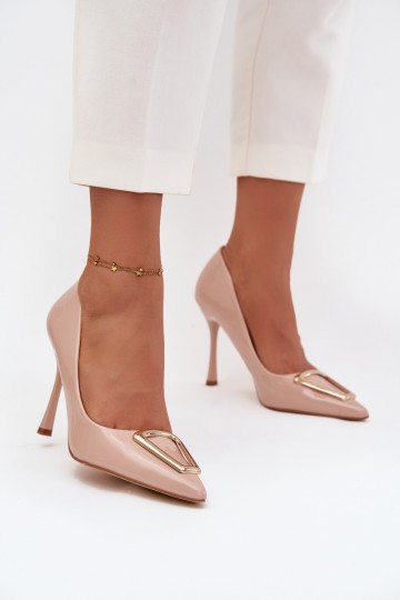 Lackierte High Heels mit goldfarbenen Details in sandfarben Paivelle 2