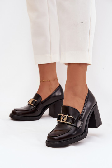 Dames schoenen met hakken en gouden details, chocolade kleur Privelle 2