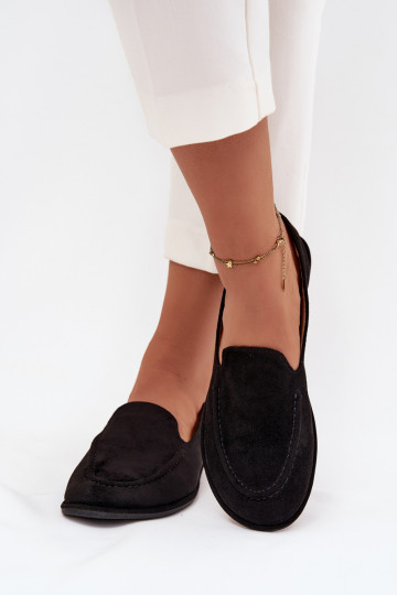 Dames moccasins van kunstsuède, plat, zwarte kleur Miryelle
