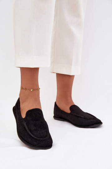 Dames moccasins van kunstsuède, plat, zwarte kleur Miryelle 2
